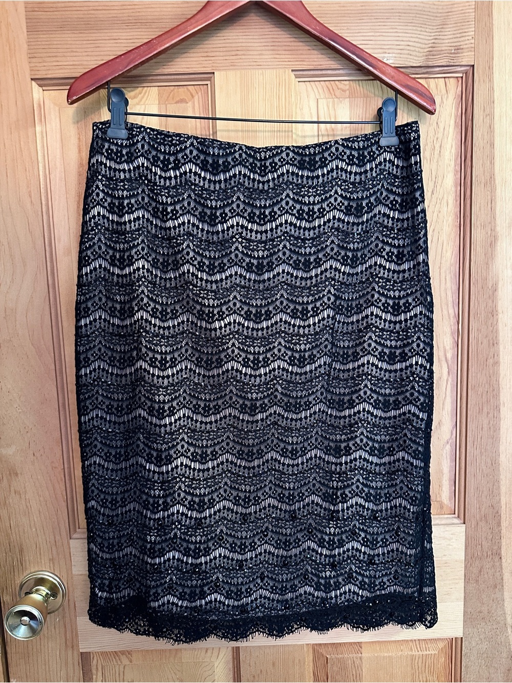 Ann Taylor Black Lace Overlay Pencil Skirt Size 10 NWT